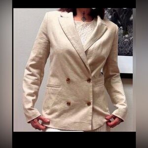 Banana Republic Factory Blazer Double Breasted Linen in Cream Plus Size 16 NWT